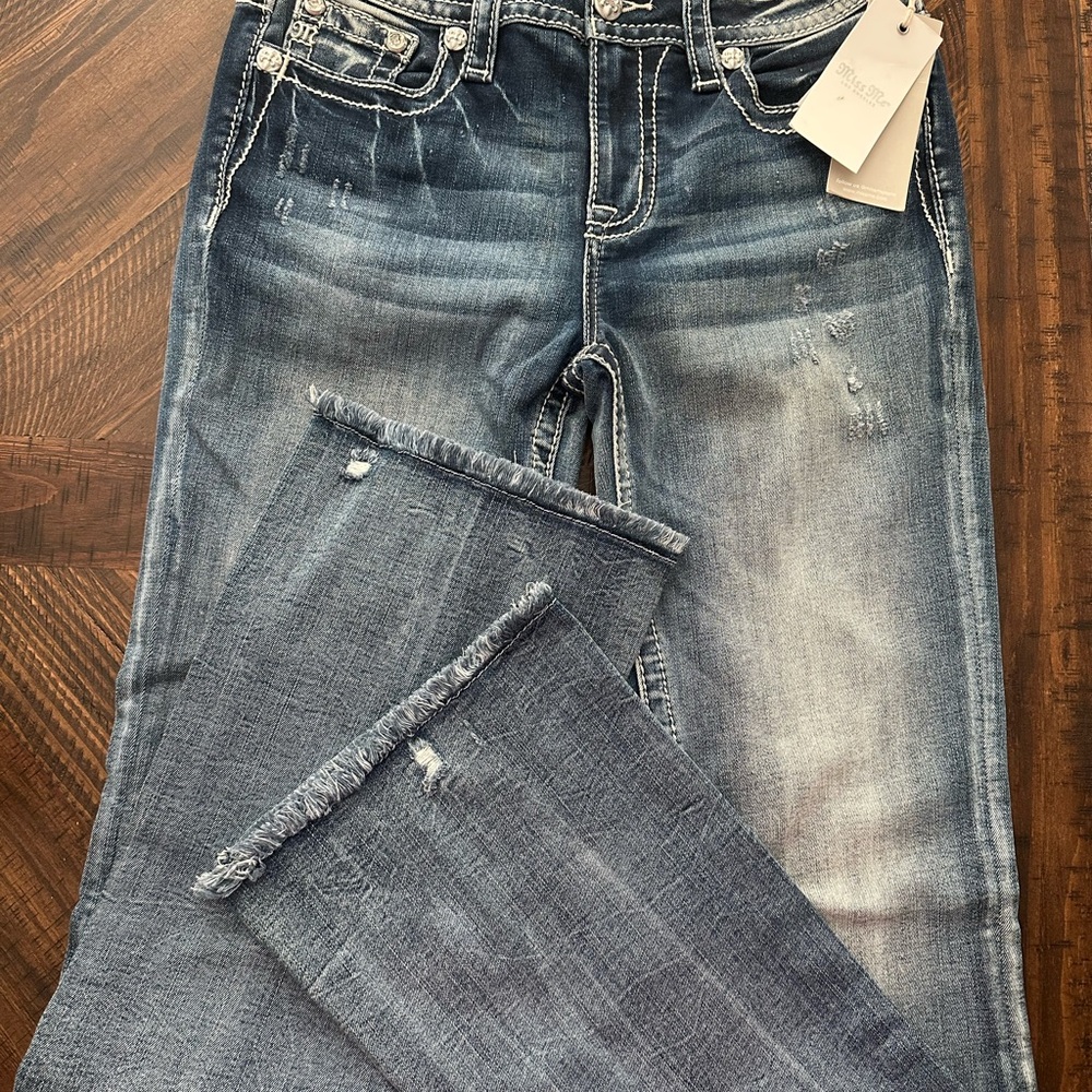 Miss Me Women's Straight Leg Distressed Blue Jeans